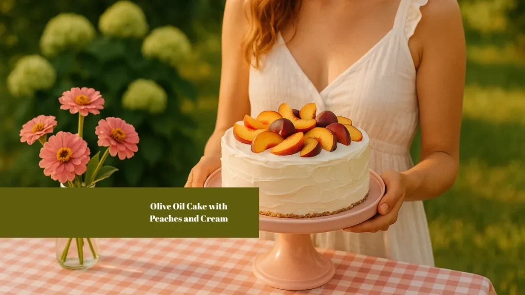Olive Oil Cake with Peaches and Cream