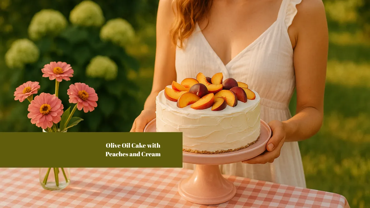 Olive Oil Cake with Peaches and Cream