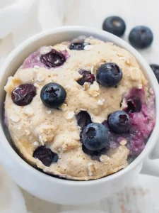 Healthy Blueberry Mug Muffin (No White Flour, Butter, Oil, Refined Sugar or Eggs)